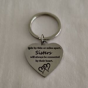 Heart-Shaped Silver Keychain for Sisters